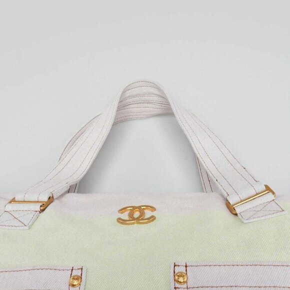 Chanel Light Pink/Yellow/Blue Printed Denim Large Shopping Tote Bag - Picture 7 of 12